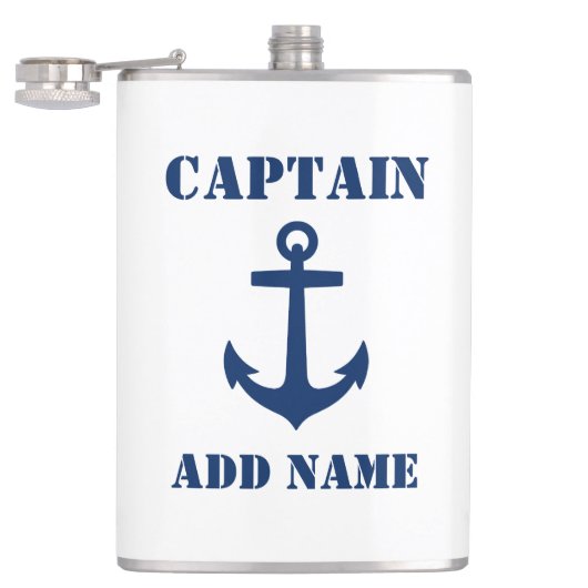 Ihr Name Captain Flask Anchor White Flachmann (Geöffnet)