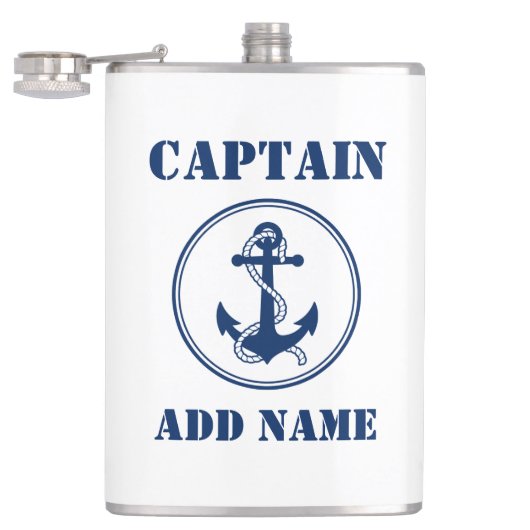 Ihr Name Captain Flask Anchor White Flachmann (Geöffnet)