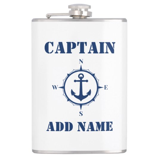 Ihr Name Captain Flask Compass Anchor White Flachmann (Vorderseite)