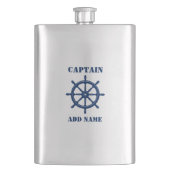 Ihr Name Captain Flask Ships Wheels Helm Navy Flachmann (Vorderseite)