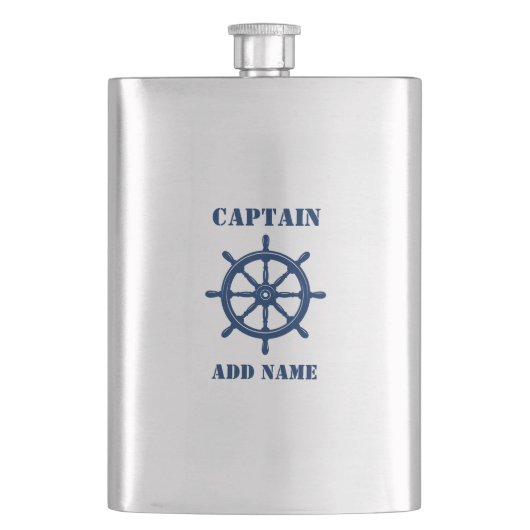 Ihr Name Captain Flask Ships Wheels Helm Navy Flachmann (Vorderseite)