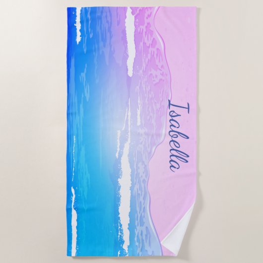 Ihr Name Custom Beach Scene Sommer Ocean Seaside Strandtuch (Vorderseite)