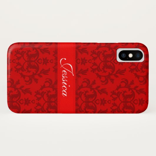 Ihr Name Damask Red iPhone Case (Rückseite (Horizontal))