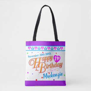 Ihr Name Datum und Alter auf Happy Birthday 2 Seit Tasche