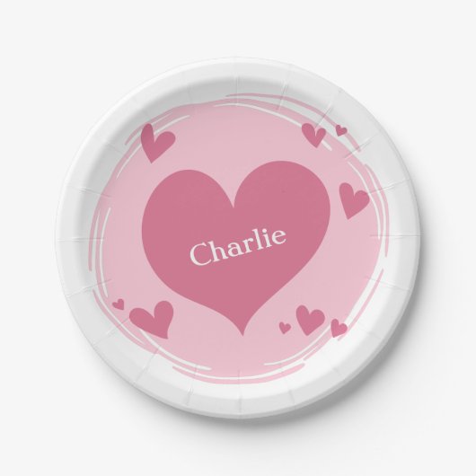 Ihr Name(e) in einem Heart Paper-Teller Pappteller (Vorderseite)