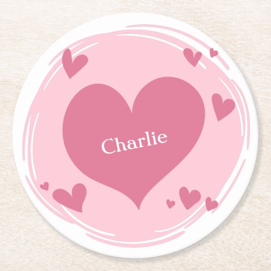 Ihr Name(e) in einem Heart Paper-Untersetzer Runder Pappuntersetzer (Vorderseite)