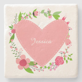 Ihr Name(e) in einem Herz & Blume Stein Untersetze Steinuntersetzer