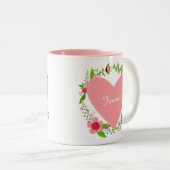 Ihr Name(e) in einer Tasse für Herz und Blume (VorderseiteRechts)
