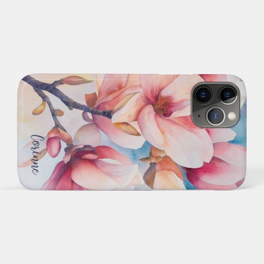Ihr Name Elegant Rosa Magnolia Blüten Case-Mate iPhone Hülle (Rückseite (Horizontal))