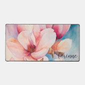 Ihr Name Elegant Rosa Magnolia Blüten Schreibtischunterlage (Vorderseite)
