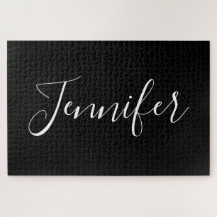 Ihr Name Elegante weiße Schrift auf Schwarz Puzzle