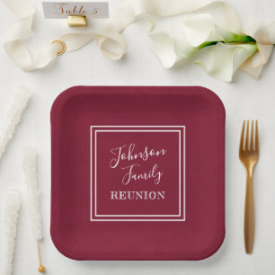 Ihr Name Familie Wiedersehen Script Burgundy Pappteller