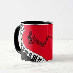 Ihr Name/Farbe Roter Treble Clef Klavier Schlüsse Tasse