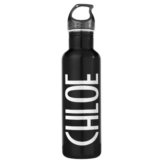 Ihr Name, fett weißer Text | Schwarz Edelstahlflasche (Vorderseite)
