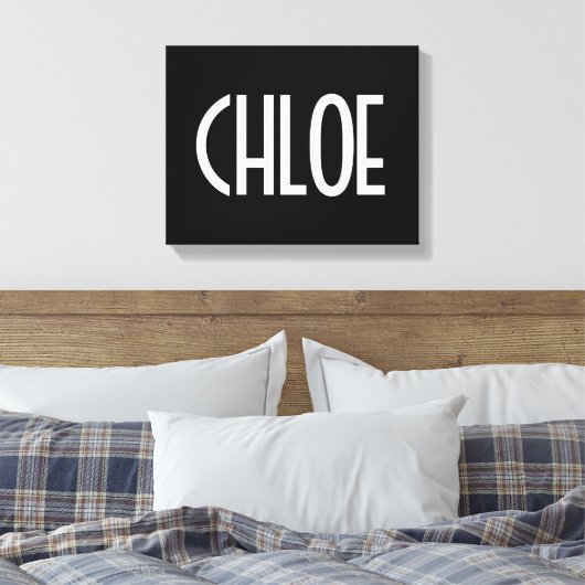 Ihr Name, fett weißer Text | Schwarz Leinwanddruck (Insitu (Schlafzimmer))