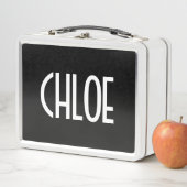 Ihr Name, fett weißer Text | Schwarz Metall Brotdose (Beispiel)