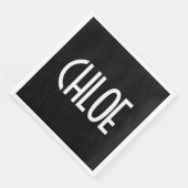 Ihr Name, fett weißer Text | Schwarz Serviette (Ecke)