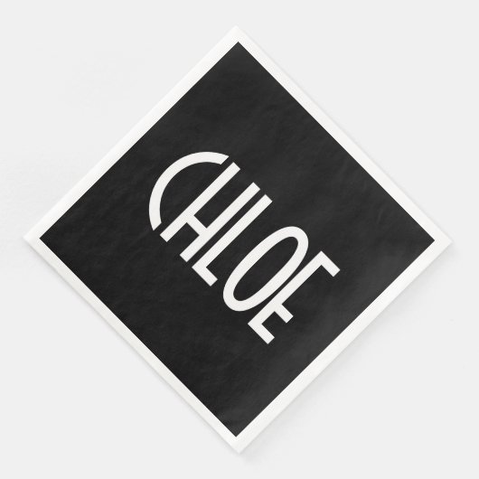 Ihr Name, fett weißer Text | Schwarz Serviette (Ecke)
