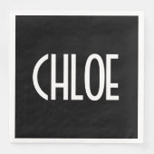 Ihr Name, fett weißer Text | Schwarz Serviette (Vorderseite)