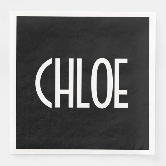 Ihr Name, fett weißer Text | Schwarz Serviette (Vorderseite)