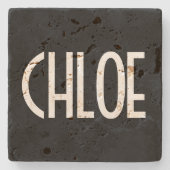 Ihr Name, fett weißer Text | Schwarz Steinuntersetzer (Vorderseite)