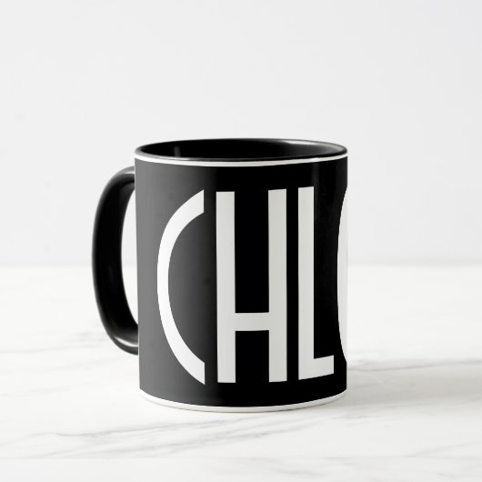 Ihr Name, fett weißer Text | Schwarz Tasse (Vorderseite Links)