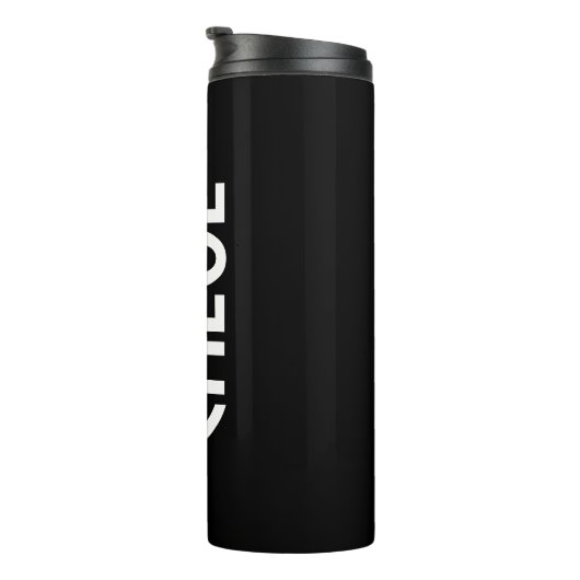 Ihr Name, fett weißer Text | Schwarz Thermosbecher (Nach rechts gedreht)