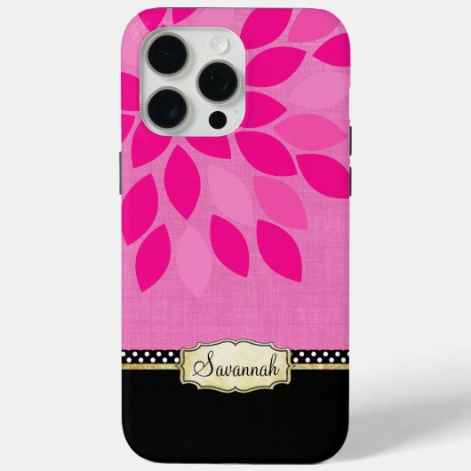Ihr Name Floral Pink Black Gold Case-Mate iPhone Hülle (Rückseite)