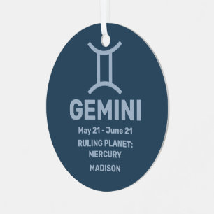 IHR Name & Foto Zodiac Sign Gemini Ornament Aus Metall