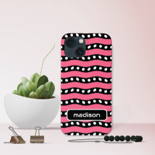 Ihr Name Fun Rosa und schwarze Streifen mit Punkte Case-Mate iPhone Hülle