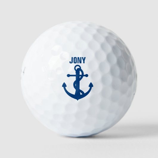 Ihr Name Funny Cool Navy Blue Anchor Monogram Golfball (Vorderseite)