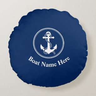 Ihr Name für Ihr Boot mit Seil & Anchor Navy Blue Rundes Kissen