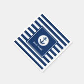 Ihr Name für Ihr Boot Seil & Anker Blaue Streifen Serviette (Ecke)