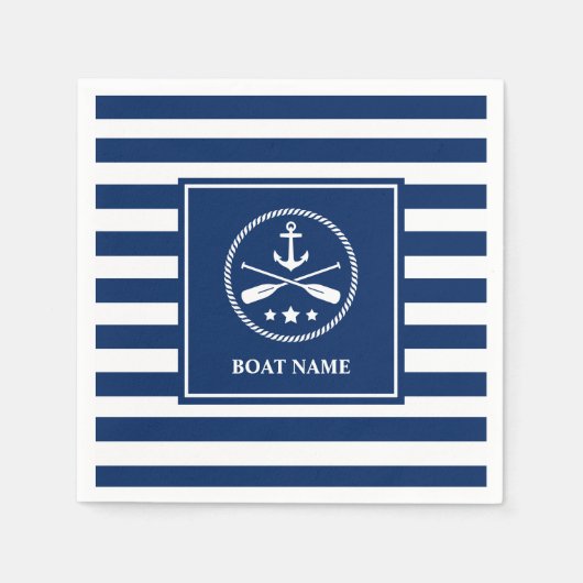 Ihr Name für Ihr Schiff Nautical Anchor & Oars Bla Serviette (Vorderseite)