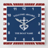 Ihr Name für Ihr Schiff Quadratische Wanduhr (Vorderseite)