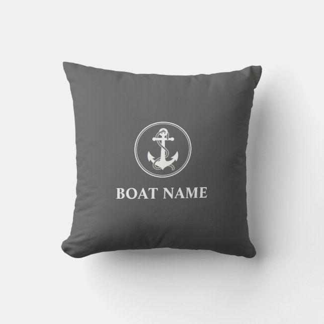 Ihr Name für Ihr Schiff Rope & Anchor Grau Kissen (Vorderseite)