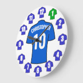 Ihr Name Fußball-Uhr - Blaue Shirts Große Wanduhr (Winkel)