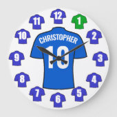 Ihr Name Fußball-Uhr - Blaue Shirts Große Wanduhr (Vorderseite)