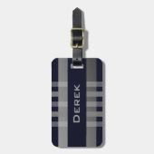 Ihr Name & graue blaue Streifen Gepäckanhänger (Vorderseite vertikal)