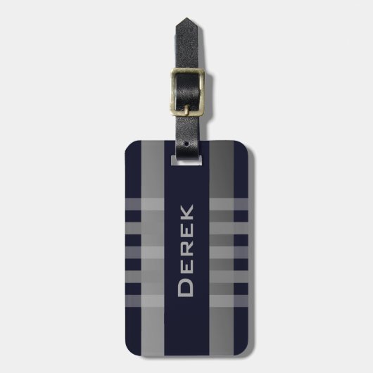 Ihr Name & graue blaue Streifen Gepäckanhänger (Vorderseite vertikal)