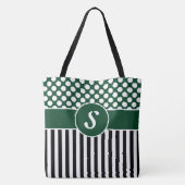 Ihr Name Green White Stripes Polka Dot Tote Tasche (Rückseite)