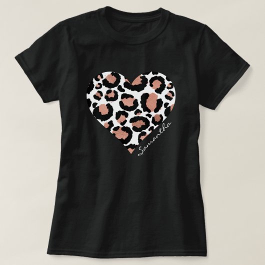 Ihr Name Herz Leopard Geparden Tiermuster T-Shirt (Design vorne)