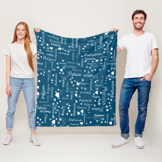 Ihr Name & Herz Ozeanblau romantisch Fleecedecke (Beispiel)
