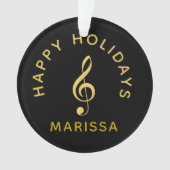 Ihr Name hier Black and Gold Treble Clef Ornament (Vorderseite)