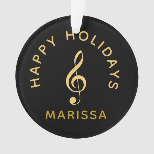 Ihr Name hier Black and Gold Treble Clef Ornament (Vorderseite)
