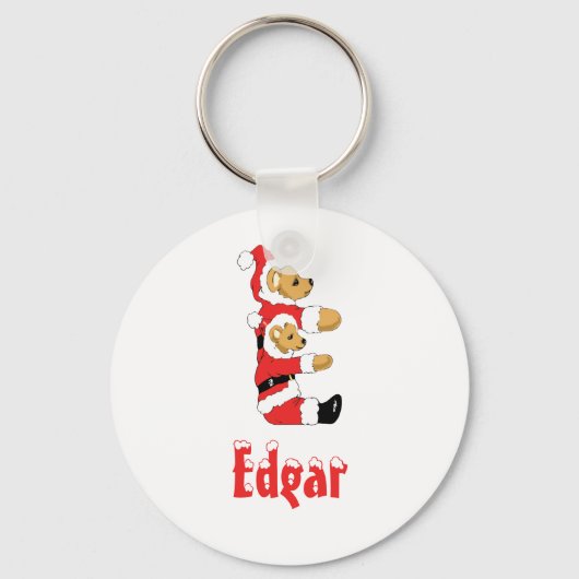 Ihr Name hier! Custom Letter E Teddy Bear Santas Schlüsselanhänger (Vorderseite)
