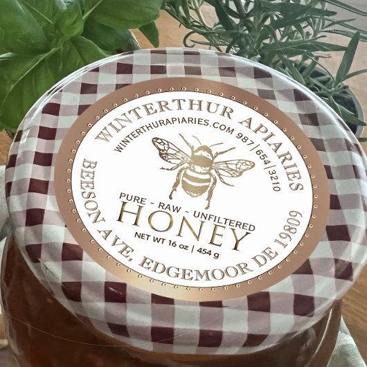 Ihr Name hier Editable Gold Honey Jar Bee Label Runder Aufkleber