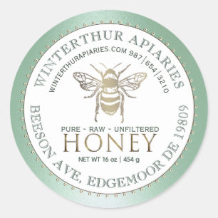 Ihr Name hier Editable Green Honey Jar Bee Label Runder Aufkleber