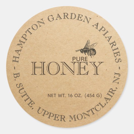 Ihr Name hier Editable Kraft Honey Jar Label Runder Aufkleber (Vorderseite)