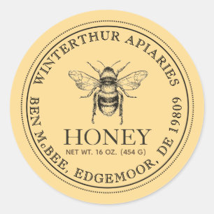 Ihr Name hier Editable White Honey Jar Bee Label Runder Aufkleber